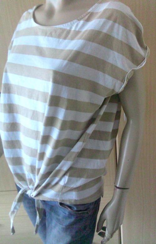 Streeptop zand/beige met strikoptie XL, Kleding | Dames, T-shirts, Gedragen, Maat 46/48 (XL) of groter, Overige kleuren, Korte mouw