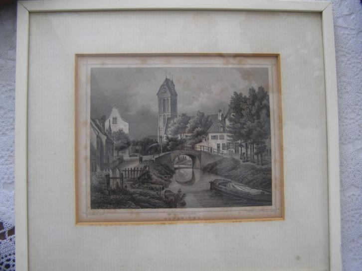 2xgravure van Oudewater, Stadgezicht 1850 en kaart uit 1749, Antiek en Kunst, Kunst | Etsen en Gravures, Ophalen of Verzenden