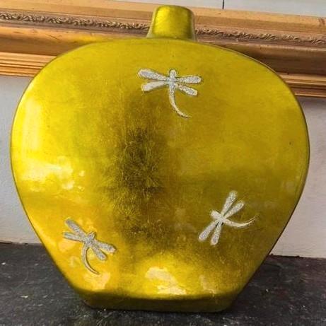 Unieke Groene Decoratieve Vaas met Zilveren Libelle-Design, Huis en Inrichting, Woonaccessoires | Vazen, Zo goed als nieuw, Groen