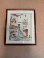 Aquarel schilderij van een pittoresk straatje, Antiek en Kunst, Kunst | Tekeningen en Foto's, Ophalen of Verzenden