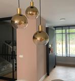 Luxe hanglamp 3 glazen bollen goud/glas, Huis en Inrichting, Lampen | Hanglampen, Ophalen, Zo goed als nieuw, Glas
