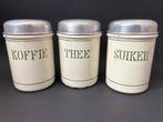 Creme / Wit Emaille Koffie, Thee & Suiker Voorraadbussen, Antiek en Kunst, Ophalen of Verzenden