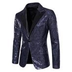 Heren donkerblauw glitter colbert / blazer paillet glimmend, Verzenden, Nieuw, Blauw