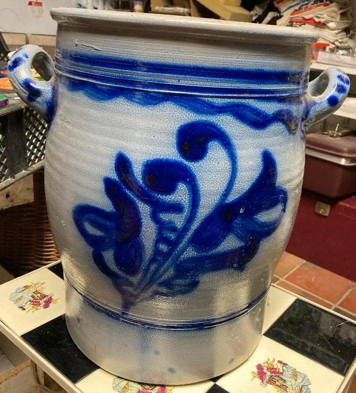Oude grote aardewerk pot met blauwe decoratie, keulse pot, Antiek en Kunst, Antiek | Keramiek en Aardewerk, Ophalen of Verzenden