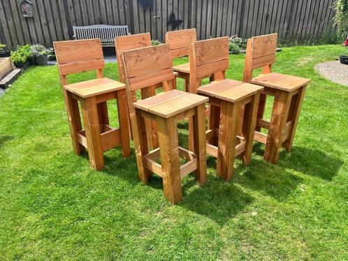 6 Stevige Douglas Barkrukken, Tuin en Terras, Tuinstoelen, Zo goed als nieuw, Hout, Ophalen