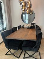 MetalDesign eettafel met eikenblad en stalen poot, Huis en Inrichting, Tafels | Eettafels, 200 cm of meer, Zo goed als nieuw, Vijf personen of meer