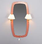 Vintage teakhouten spiegel met verlichting. Zweden 1950/60, Ophalen of Verzenden, Rechthoekig, 50 tot 100 cm