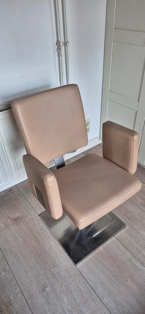 Kapperstoel (6) leer beige, Huis en Inrichting, Stoelen, Gebruikt, Eén, Leer, Ophalen
