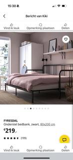Uitschuifbed Fyresdal 80x200/160x200 + Lattenbodem, Huis en Inrichting, Eenpersoons, Zwart, Ophalen of Verzenden, 80 cm