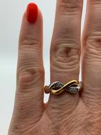 V489 Prachtige zilveren bicolor ring maat 19,25, Ophalen of Verzenden, X, Dame, Goud
