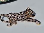Vintage panter broche rhinestone groen wit enamel, Sieraden, Tassen en Uiterlijk, Broches, Ophalen of Verzenden, Zo goed als nieuw