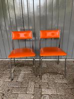 Vintage jaren 70 stoelen oranje chroom- set van 2, Ophalen, Twee, Overige kleuren, Vintage