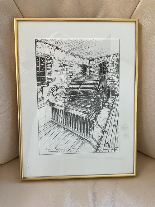 ORIGINELE De Leeuw Bier pentekening ‘Waterrad’, Antiek en Kunst, Kunst | Tekeningen en Foto's, Ophalen of Verzenden