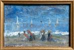 Olieverf gesigneerd impressionistisch strand strandtafereel, Ophalen of Verzenden
