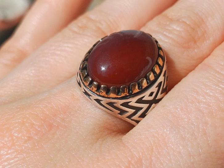 Vanoli 925 zilver ring voor heren carneool agaat maat 21, Sieraden, Tassen en Uiterlijk, Ringen, Nieuw, Heer, 20 of groter, Bruin