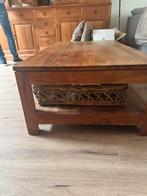 Salontafel teakhout met laatjes en rieten manden, Huis en Inrichting, Tafels | Salontafels, Ophalen, 50 tot 100 cm, 100 tot 150 cm
