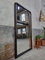 XL Franse Antieke Spiegel Zwart Goud | Grote Hang Spiegel, 150 tot 200 cm, Gebruikt, Rechthoekig, Ophalen of Verzenden