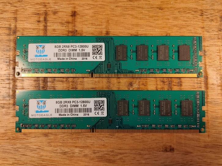 Motoeagle 16GB DDR3 PC12800U 1600MHz Set (2x8GB), Computers en Software, RAM geheugen, Refurbished, Desktop, 16 GB, DDR3, Ophalen of Verzenden