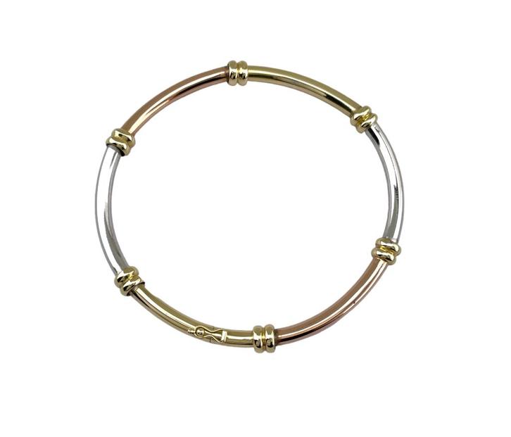 Tricolor Gouden Schakel Armband Holle Buis 18.5 cm / 14.4 g, Sieraden, Tassen en Uiterlijk, Armbanden, Zo goed als nieuw, Goud