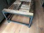 Industriële salontafel, blad van oud hout, stalen frame, Gebruikt, 100 tot 150 cm, 50 tot 100 cm, Industrieel, natuurlijke elementen