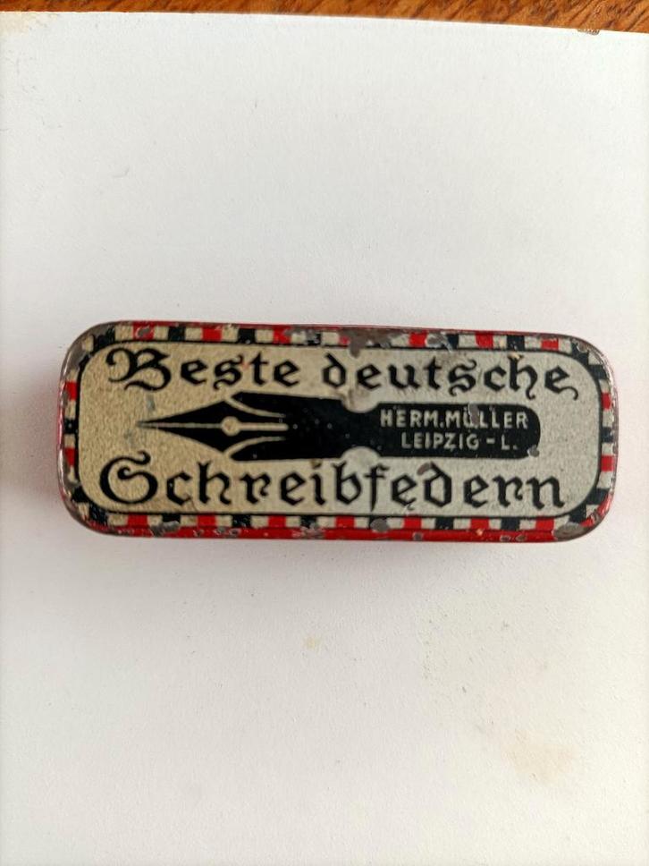 Antiek penpuntendoosje Herm. Müller A.G. Leipzig – met origi, Hobby en Vrije tijd, Overige Hobby en Vrije tijd, Zo goed als nieuw