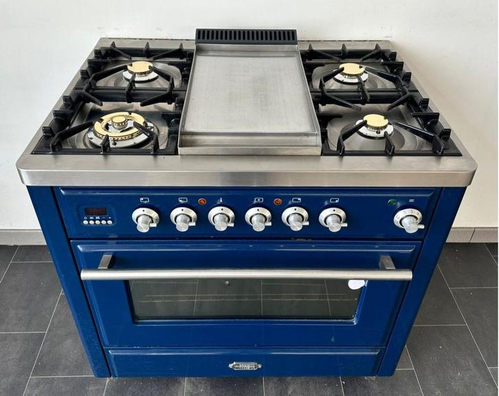 Luxe Fornuis Boretti Majestic 90cm konings blauw frytop, Witgoed en Apparatuur, Fornuizen, Zo goed als nieuw, Vrijstaand, Gas