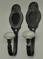 Vintage Kapstokhaken Gietijzer met Porselein (4 stuks), Ophalen of Verzenden