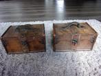 2x HOUTEN KOFFERTJE/VINTAGE KOFFER/LEDER HANDV/ METALEN SLOT, Ophalen, Minder dan 50 cm, Zo goed als nieuw, Minder dan 100 cm