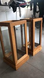 Windlichten hout, Huis en Inrichting, Woonaccessoires | Kandelaars en Kaarsen, Ophalen, Hout, Kandelaar, 25 tot 50 cm