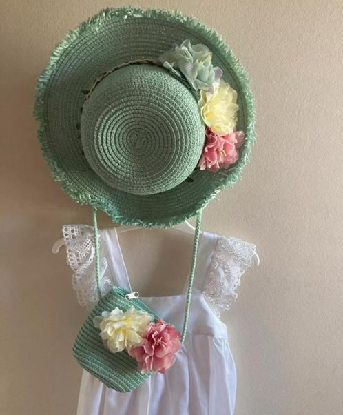 Meisjes hoed/tasje mint groen,strandhoed,zonnehoed,53,54 cm, Kinderen en Baby's, Kinderkleding | Petten en Hoeden, Nieuw, Meisje