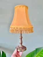 Vintage messing tafellamp franje lapenkap, Ophalen of Verzenden, Gebruikt