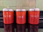 Emaille oranje gevlamde voorraadbussen koffie thee en suiker, Ophalen of Verzenden