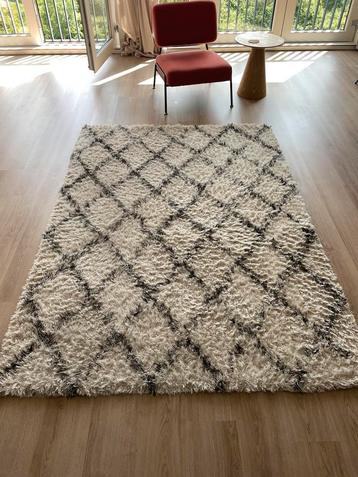 Vloerkleed getuft zwart/wit hoogpolig