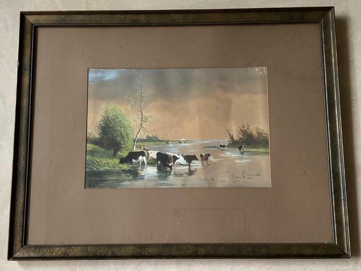 Aquarel waterlandschap naar Willem Roelofs Haagse School, Antiek en Kunst, Kunst | Schilderijen | Klassiek, Ophalen of Verzenden