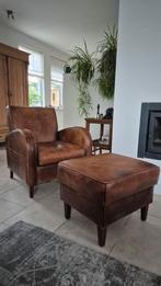Leren fauteuil met hocker poef, Ophalen, 75 tot 100 cm