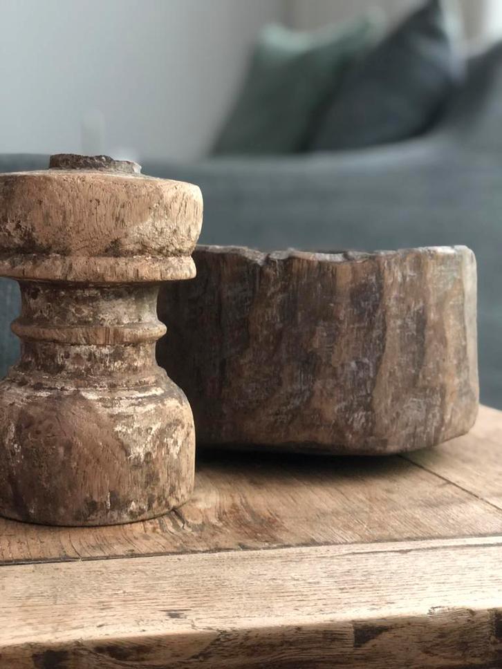 Oude klos kandelaar India sober oosters sleets, Antiek en Kunst, Curiosa en Brocante, Ophalen of Verzenden