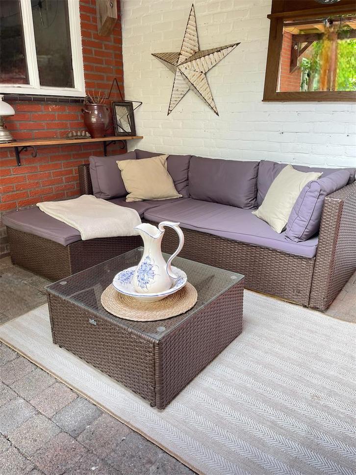Nette loungeset met hocker/tafel – compleet, Tuin en Terras, Tuinsets en Loungesets, Gebruikt, Loungeset, Wicker, 3 zitplaatsen