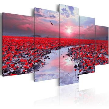 669 Rood Sunset 5 Luik Canvas Schilderij 200x100cm Nieuw beschikbaar voor biedingen