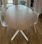 Ovale eikenhouten eettafel met wit onderstel, Huis en Inrichting, Tafels | Eettafels, Ophalen, 100 tot 150 cm, Eikenhout, 200 cm of meer