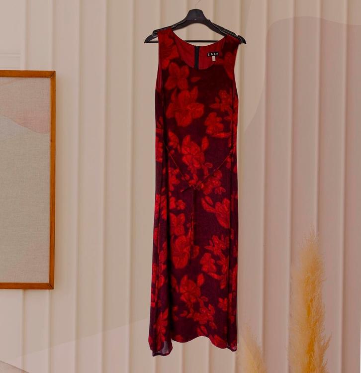 *nognetgeenvintage* mouwloze jurk Zaza dieprood bloemmotief, Kleding | Dames, Gelegenheidskleding, Zo goed als nieuw, Overige typen
