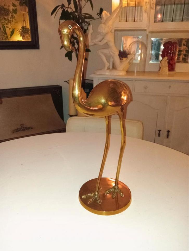 Vintage Jaren 70 XL Messing Flamingo Beeld H48cm x B27 cm, Antiek en Kunst, Antiek | Koper en Brons, Koper, Ophalen of Verzenden