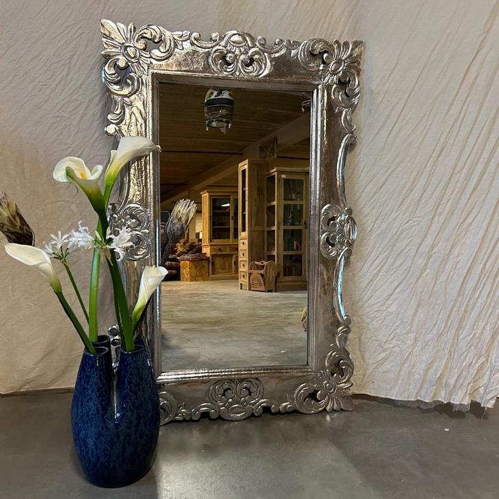 Barok spiegel - houten lijst zilver - 120 x 80 cm- TTM Wonen, Huis en Inrichting, Woonaccessoires | Spiegels, Nieuw, 75 tot 100 cm