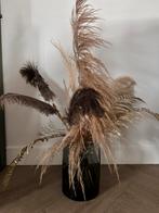 Vaas met veren en pluimen beige bruin decoratie vazen, Minder dan 50 cm, Glas, Zo goed als nieuw, Ophalen