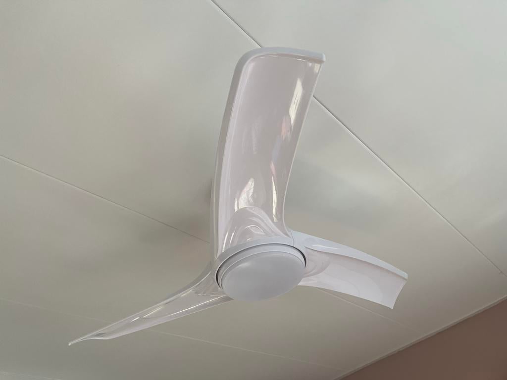 Witte Plafondventilator lamp met Afstandsbediening, Ophalen, Zo goed als nieuw, Kunststof, Minder dan 100 cm