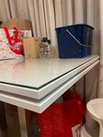 Moderne Salontafel/Eettafel/ wit/rvs, Ophalen, Rechthoekig, Glas, 50 tot 100 cm