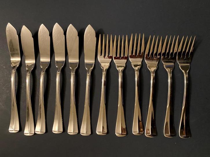 Visbestek 10 delig, Huis en Inrichting, Keuken | Bestek, Zo goed als nieuw, Bestekset, Rvs of Chroom, Vaatwasserbestendig, Ophalen of Verzenden