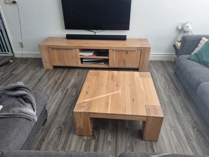 Tv meubel en salontafel set - Eikenhout, Huis en Inrichting, Tafels | Salontafels, Gebruikt, Minder dan 50 cm, 100 tot 150 cm