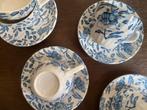 Vintage Engelse Delfts blauwe kop & schotel | set van 5, Ophalen of Verzenden