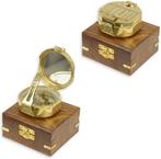 Messing Kompas in Houten Doos - 3.6cm, Ophalen of Verzenden