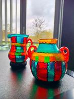 Set 2 x Vaas "Stained Painted Vase" Glas Rood Oranje 1970, Ophalen of Verzenden